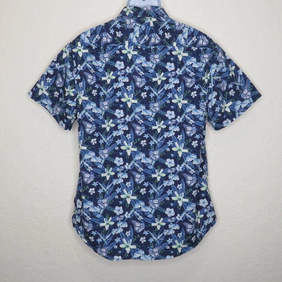 Denim & Flower*‎ Men's Short Sleeve Button Down Curved Hem Floral Shirt~ Large - Picture 2 of 11